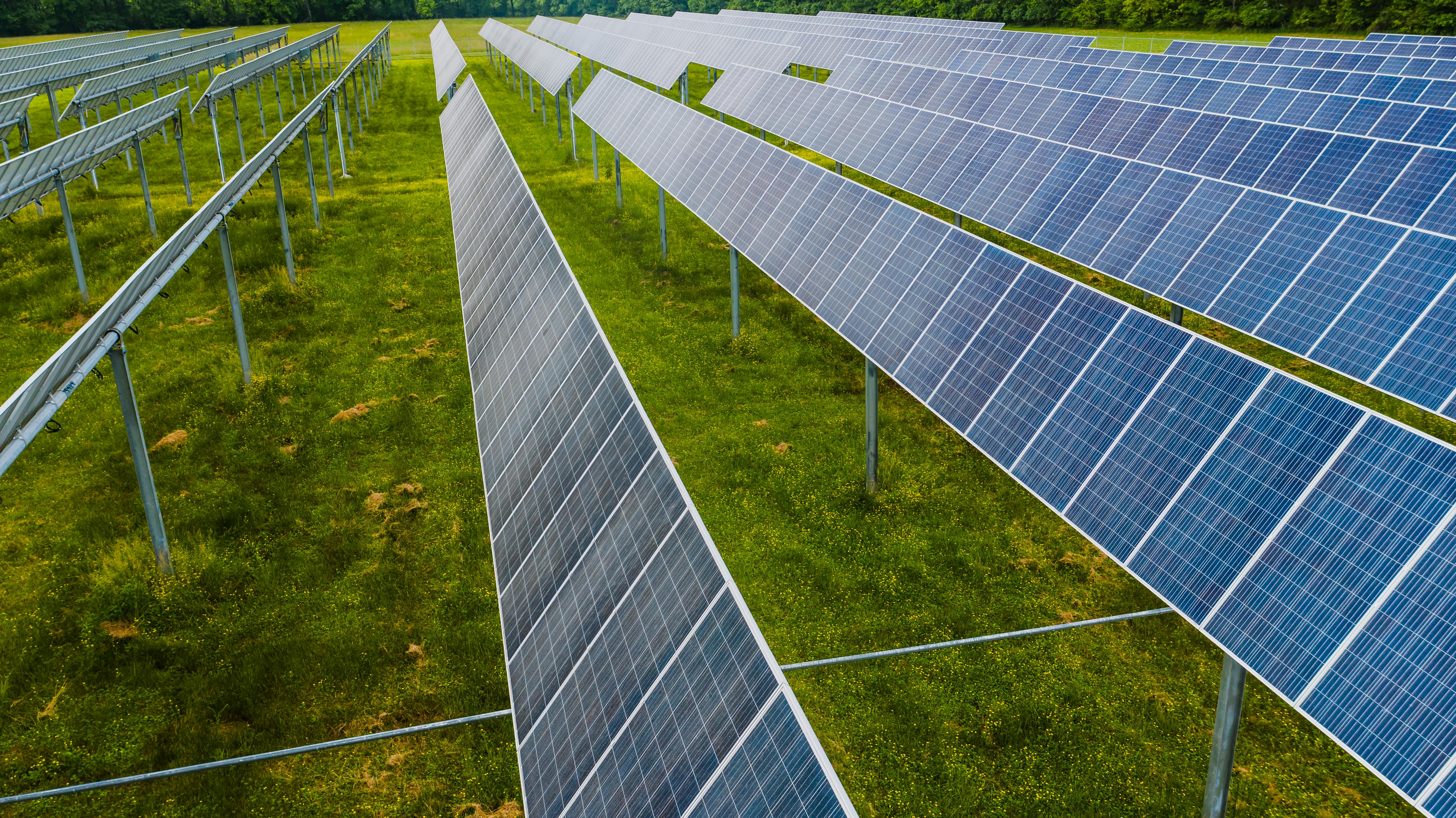 Solar power plant at dusk